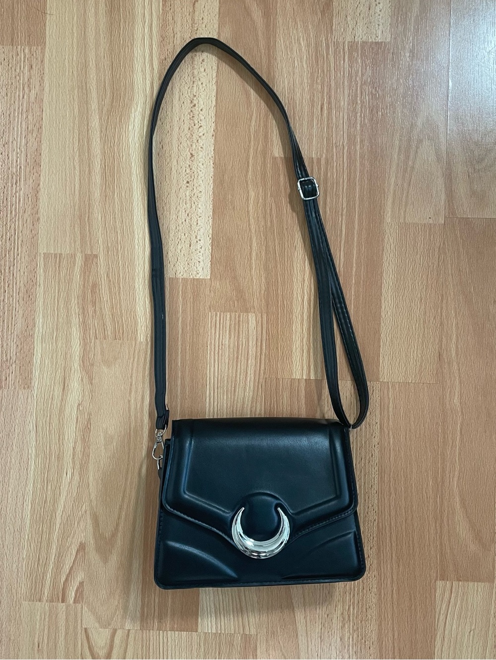 Black Crescent Accent Crossbody Bag